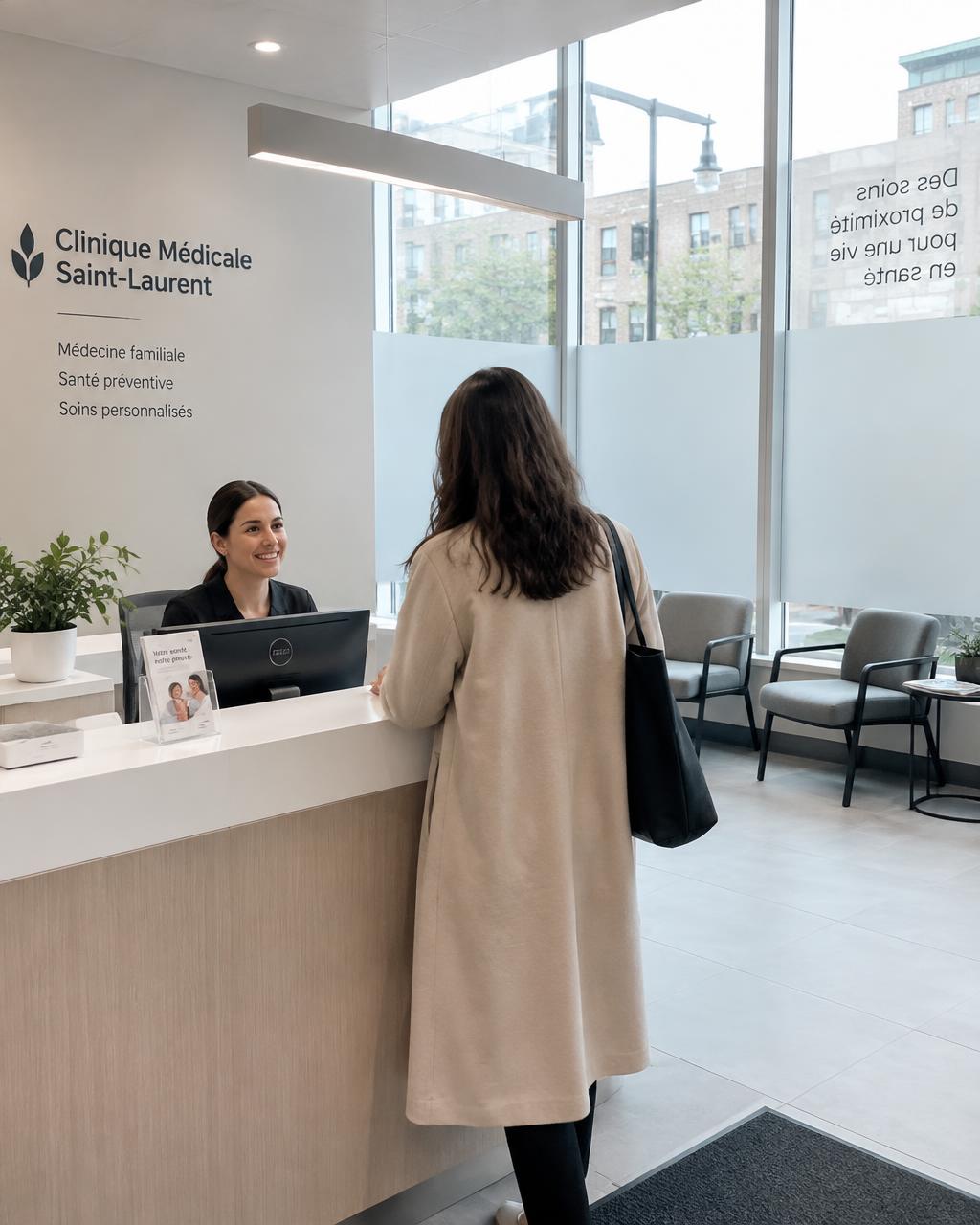 Accueil de clinique près d'une façade vitrée