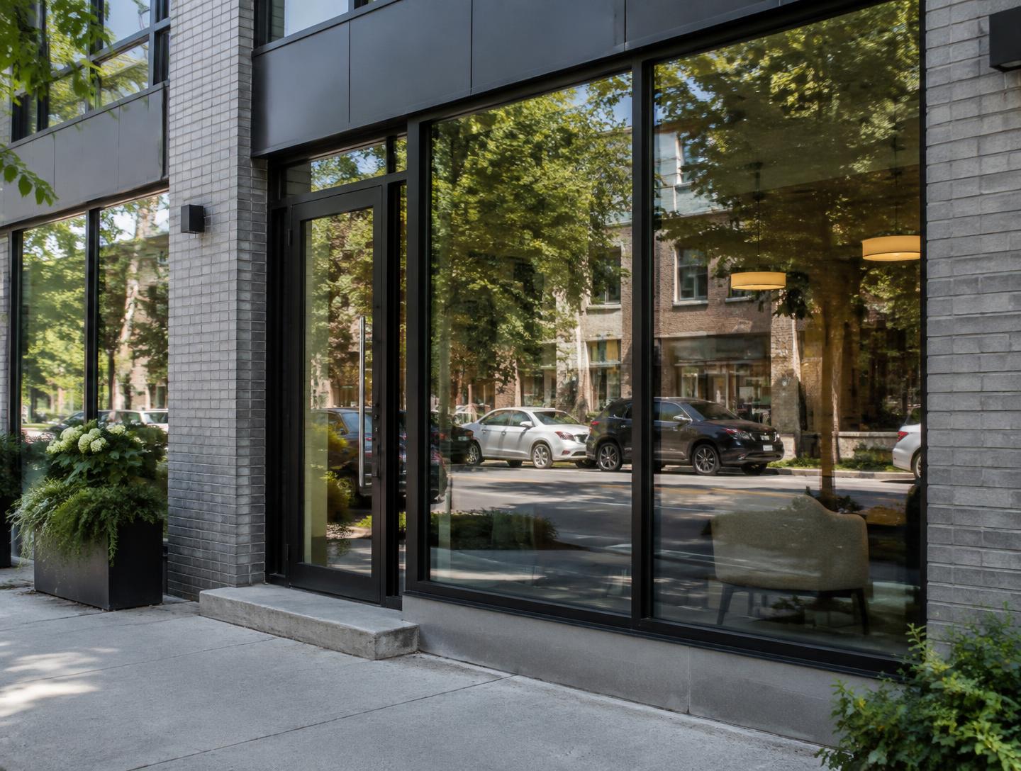 Vitrine commerciale donnant sur la rue