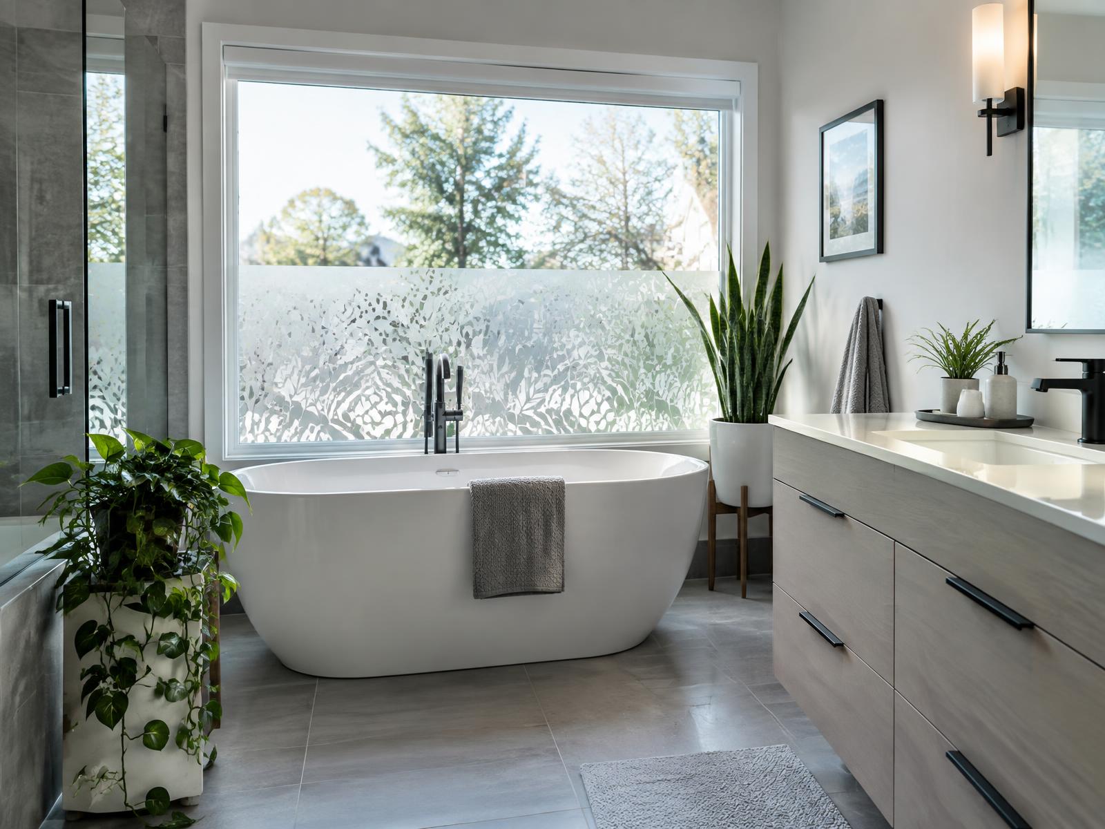 Salle de bain avec pellicule dépolie décorative — photo d'ambiance